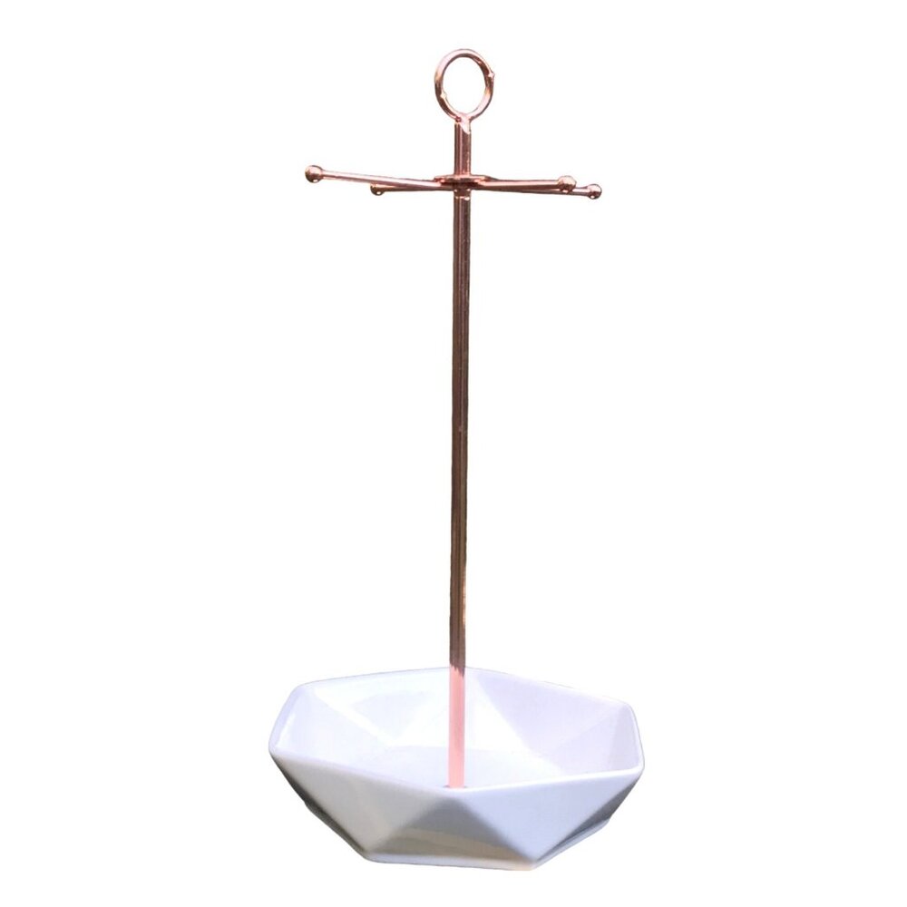 Laura Ashely Rose Gold Copper Tone Porcelain Jewelry Tree Display Dish Stand